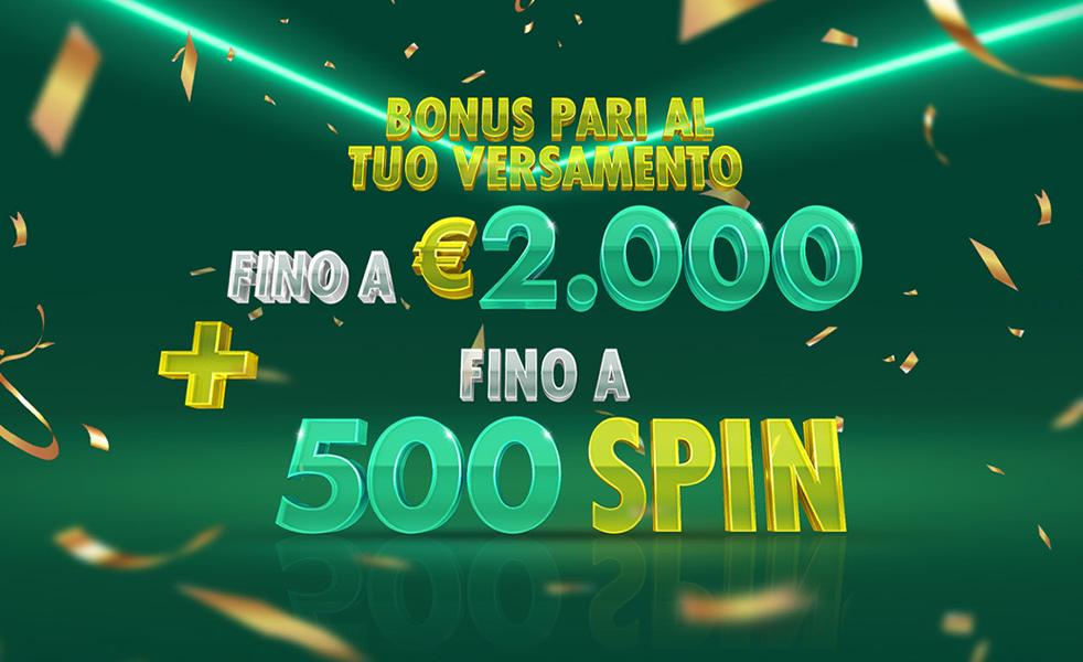 Richiedi un bonus del 100% fino a €2.000 e ricevi fino a 500 giri